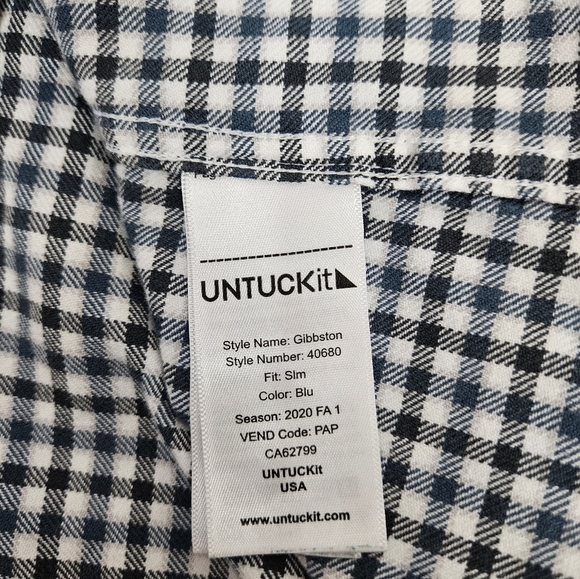 Untuckit Slim‎ Fit Blue & White Flannel Shirt Button Down Shirt Size Small K50 - Picture 8 of 10